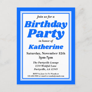 Invitation Carte Postale Classy Blue Adult fête d'anniversaire