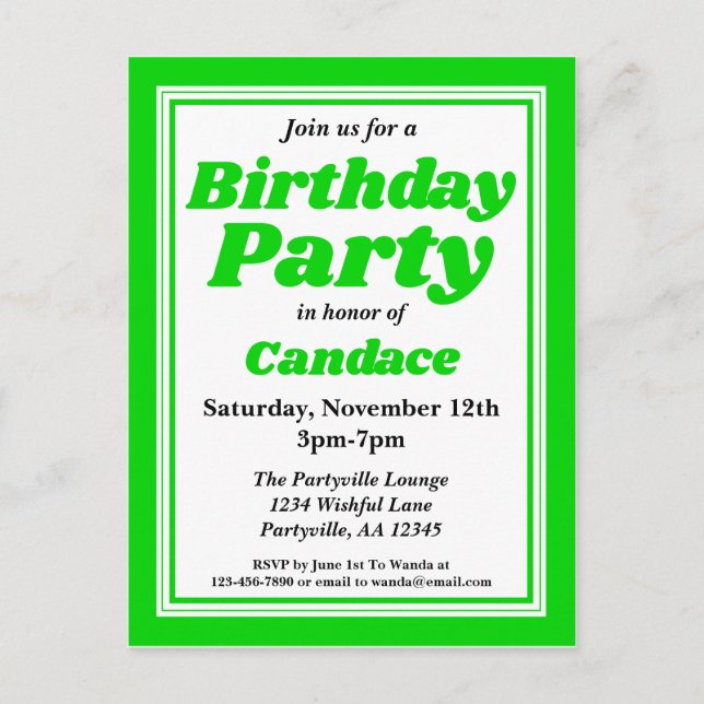 Invitation Carte Postale Classy Green pour adultes fête d'anniversaire (Devant)