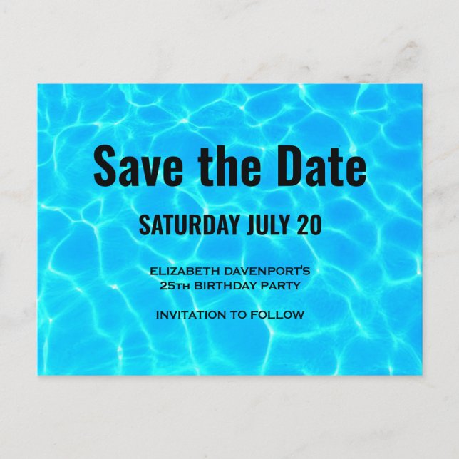 Invitation Carte Postale Clear Blue Pool Water Photo Enregistrer la fête de (Devant)
