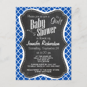 Invitation Carte Postale Cobalt Blue Quatrefoil ; Retro Chalkboard