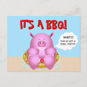Invitation Carte Postale Cochon Rose Drôle Fête Barbecue