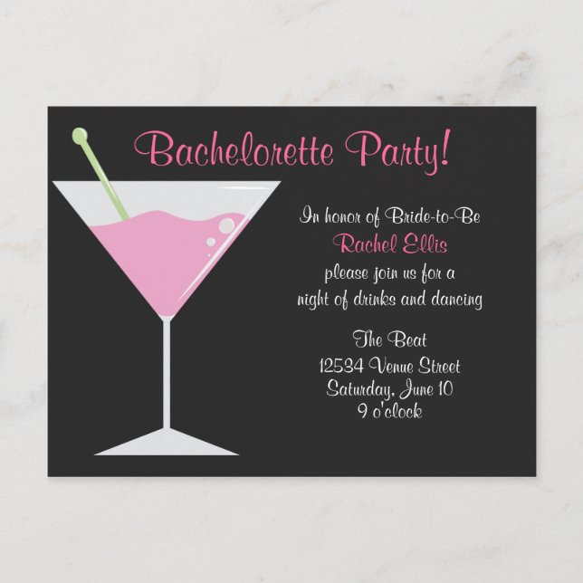 Invitation Carte Postale Cocktail Bachelorette Party (Devant)