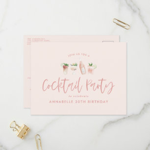 Invitation Carte Postale Cocktail rose de fille fête d'anniversaire design
