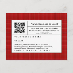Invitation Carte Postale code de raffinage de QR : plaid rouge