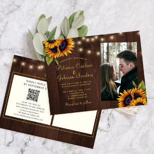 Invitation Carte Postale Code QR mariage photo floral rustique tout en un