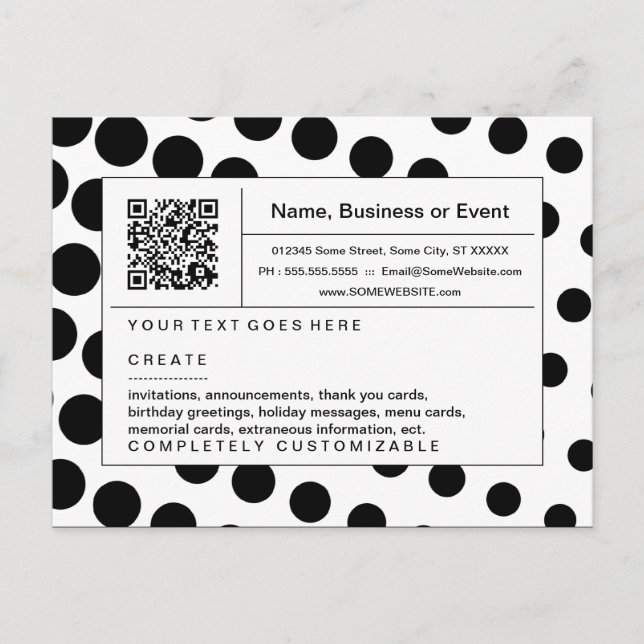 Invitation Carte Postale code QR raffiné : demi-teint noir et blanc (Devant)