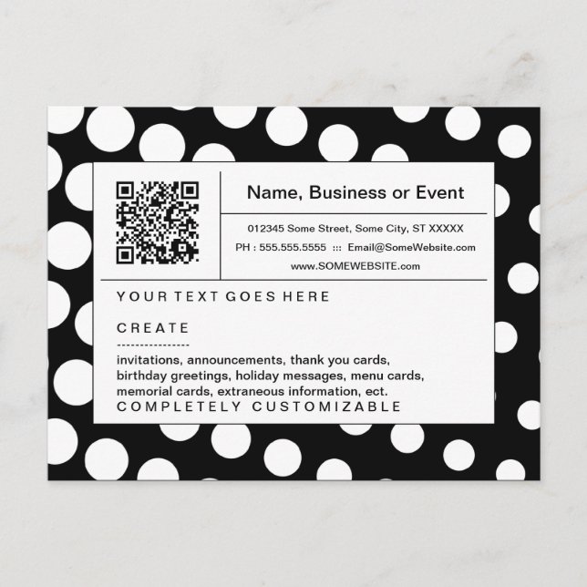 Invitation Carte Postale code QR raffiné : demi-teint noir et blanc (Devant)