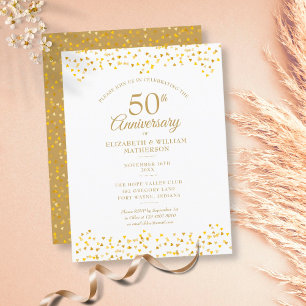 Invitation Carte Postale Cœurs d'amour dorés pour le 50e anniversaire