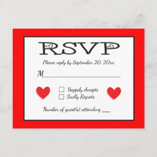 Invitation Carte Postale Coeurs RSVP rouge et blanc Réponse du Mariage / du