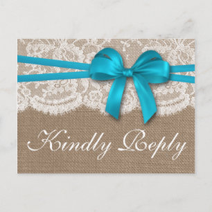 Invitation Carte Postale Collection de Mariages Rustic Blue Bow RSVP