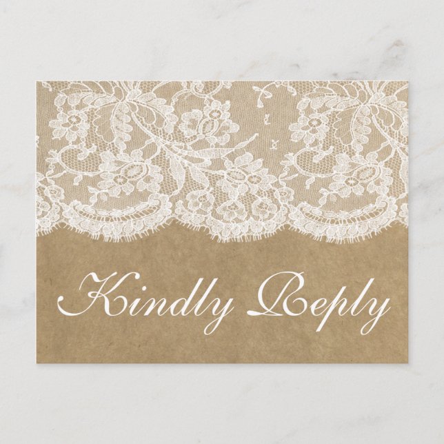 Invitation Carte Postale Collection Mariage Kraft & Lace RSVP (Devant)
