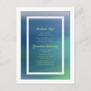 Invitation Carte Postale College Dorm Trunk Party Turquoise Blue Ombre'
