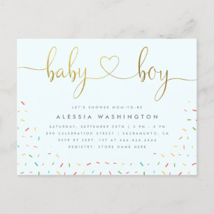 Invitation Carte Postale Coloré Confetti Sprinkle Gold Boy Baby shower
