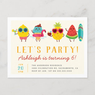 Invitation Carte Postale Coloré Kawaii Summer Kids' Birthday Party