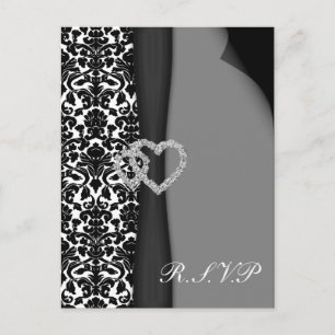 Invitation Carte Postale Conception noire et blanche de diamante de ruban