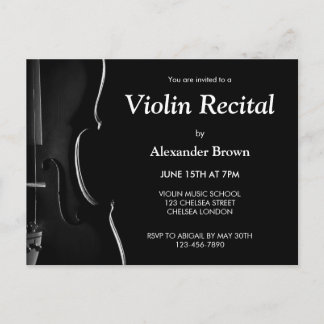 Invitation Carte Postale Concert de musique moderne pour violon noir