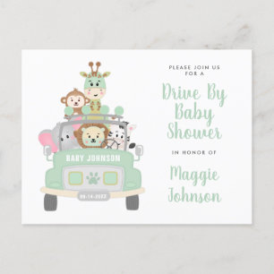 Invitation Carte Postale Conduire par Animal Safari mignon Mint Green Baby 