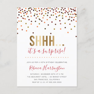 Invitation Carte Postale Confettis colorés Shhh… C'est une fête