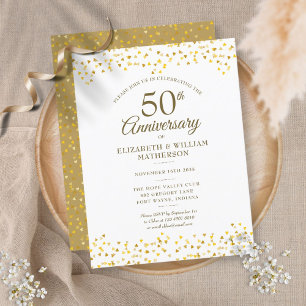 Invitation Carte Postale Confettis de coeurs dorés pour les 50 ans de maria