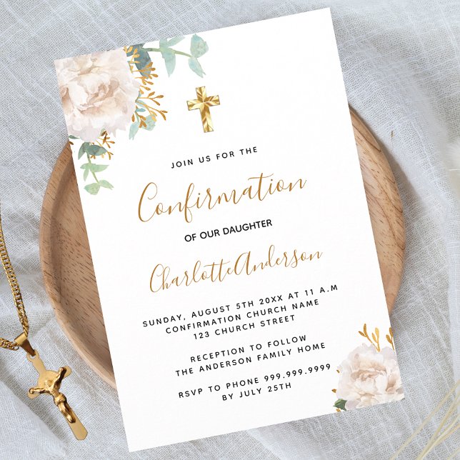 Invitation Carte Postale Confirmation eucalyptus blanc floral (Créateur téléchargé)