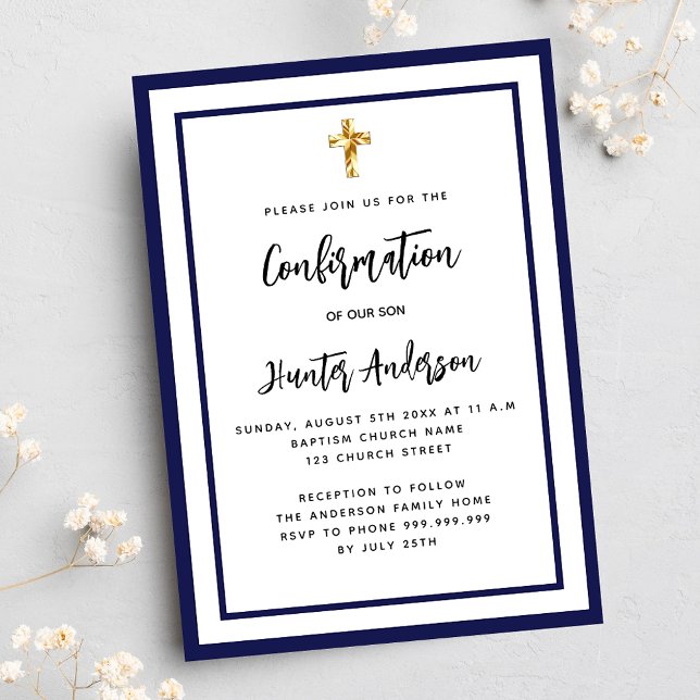 Invitation Carte Postale Confirmation garçon marine bleu blanc (Créateur téléchargé)