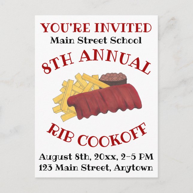 Invitation Carte Postale Cookoff annuel Barbecue Barbecue Barbecue Aliment (Devant)