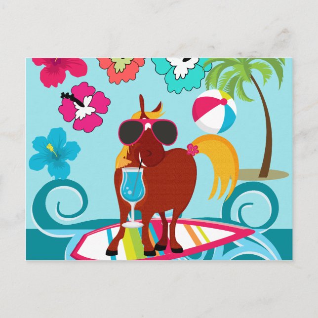 Invitation Carte Postale Cool Horse Surfer Dude Summer Fun Beach Party (Devant)