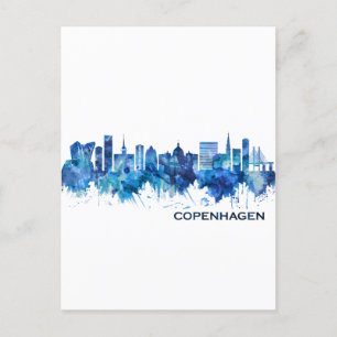 Invitation Carte Postale Copenhague Danemark Skyline Blue