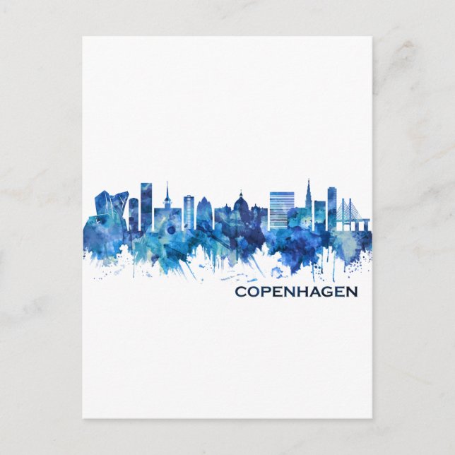 Invitation Carte Postale Copenhague Danemark Skyline Blue (Devant)