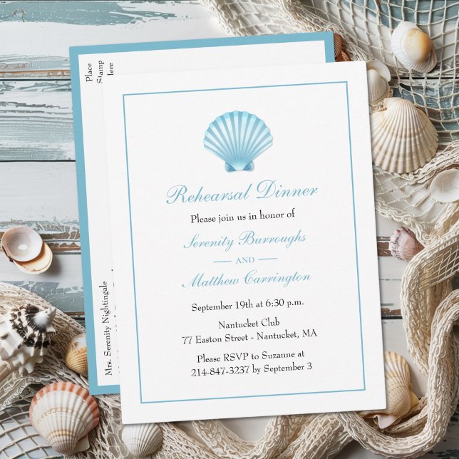 Invitation Carte Postale Coquilles nautiques Soirée de répétition de mariag (Créateur téléchargé)