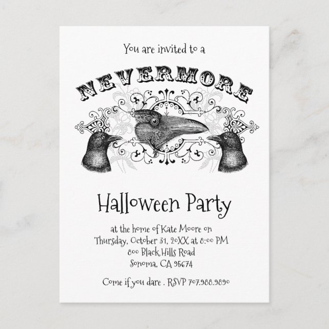 Invitation Carte Postale Corbeau Et Corneilles Fête D'Halloween (Devant)