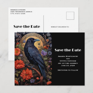 Invitation Carte Postale Corbeau noir avec fleurs gothique Enregistrer la d