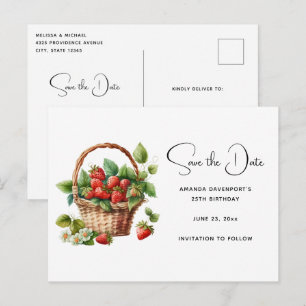 Invitation Carte Postale Corbeille pleine de fraises Enregistrer la date
