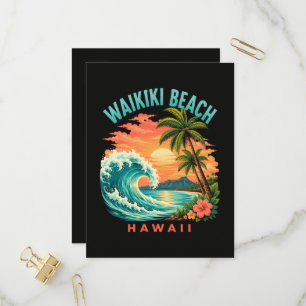 Invitation Carte Postale Coucher de soleil tropical à Waikiki Beach Hawaï