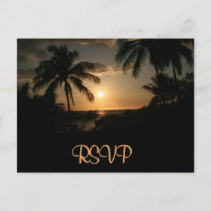Invitation Carte Postale Coucher du soleil RSVP d'océan de palmier