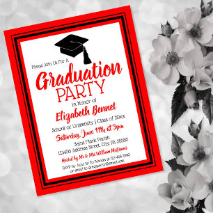 Invitation Carte Postale Couleurs de l'école rouge et noire Grad Party
