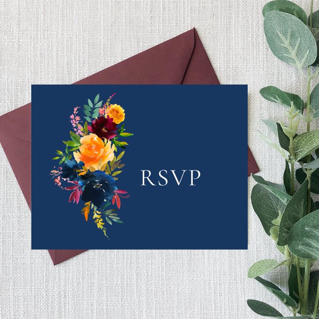 Invitation Carte Postale Couleurs vives Floral Aquarelle Mariage RSVP (Créateur téléchargé)