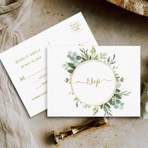 Invitation Carte Postale Couronne de cercle d'or botanique RSVP de mariage