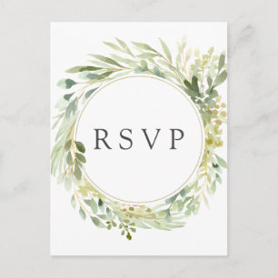 Invitation Carte Postale Couronne de feuillage vert RSVP de mariage botaniq