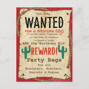 Invitation Carte Postale Cowboy Western BBQ fête d'anniversaire Poster Rech