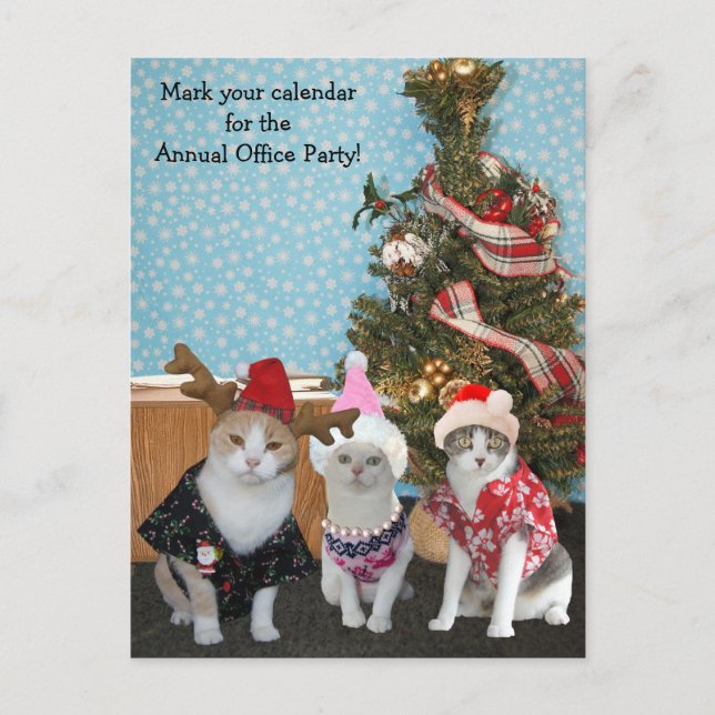 Invitation Carte Postale Coworkers de chat amusant / Parti de bureau (Devant)