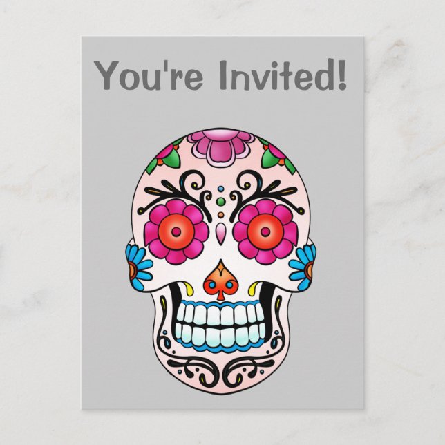 Invitation Carte Postale Crâne de Sucre - Art de Tatouage (Devant)