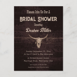 Invitation Carte Postale Crâne de taureau marron western country rustique