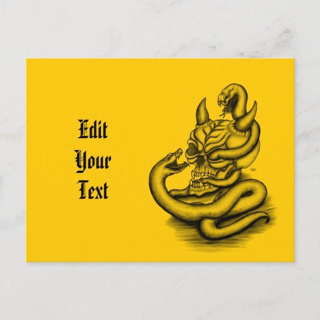 Invitation Carte Postale Crâne - Tête diabolique avec serpent (Devant)