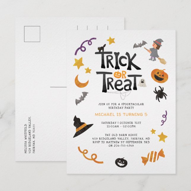 Invitation Carte Postale Créatures mignonnes Monstres d'Halloween Fête d'an (Devant / Derrière)
