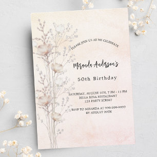 Invitation Carte Postale Crème d'anniversaire roux fleur sauvage rose