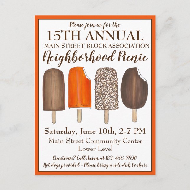 Invitation Carte Postale Crème de glace Social Anniversaire de fête Popsicl (Devant)