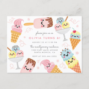 Invitation Carte Postale Crème glacée mignonne Pastel Fête d'Anniversaire d