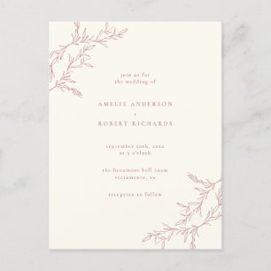 Invitation Carte Postale Crème minimale chic et mariage rouge assourdi de