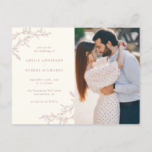 Invitation Carte Postale Crème simple et mariage rouge assourdi de photo de